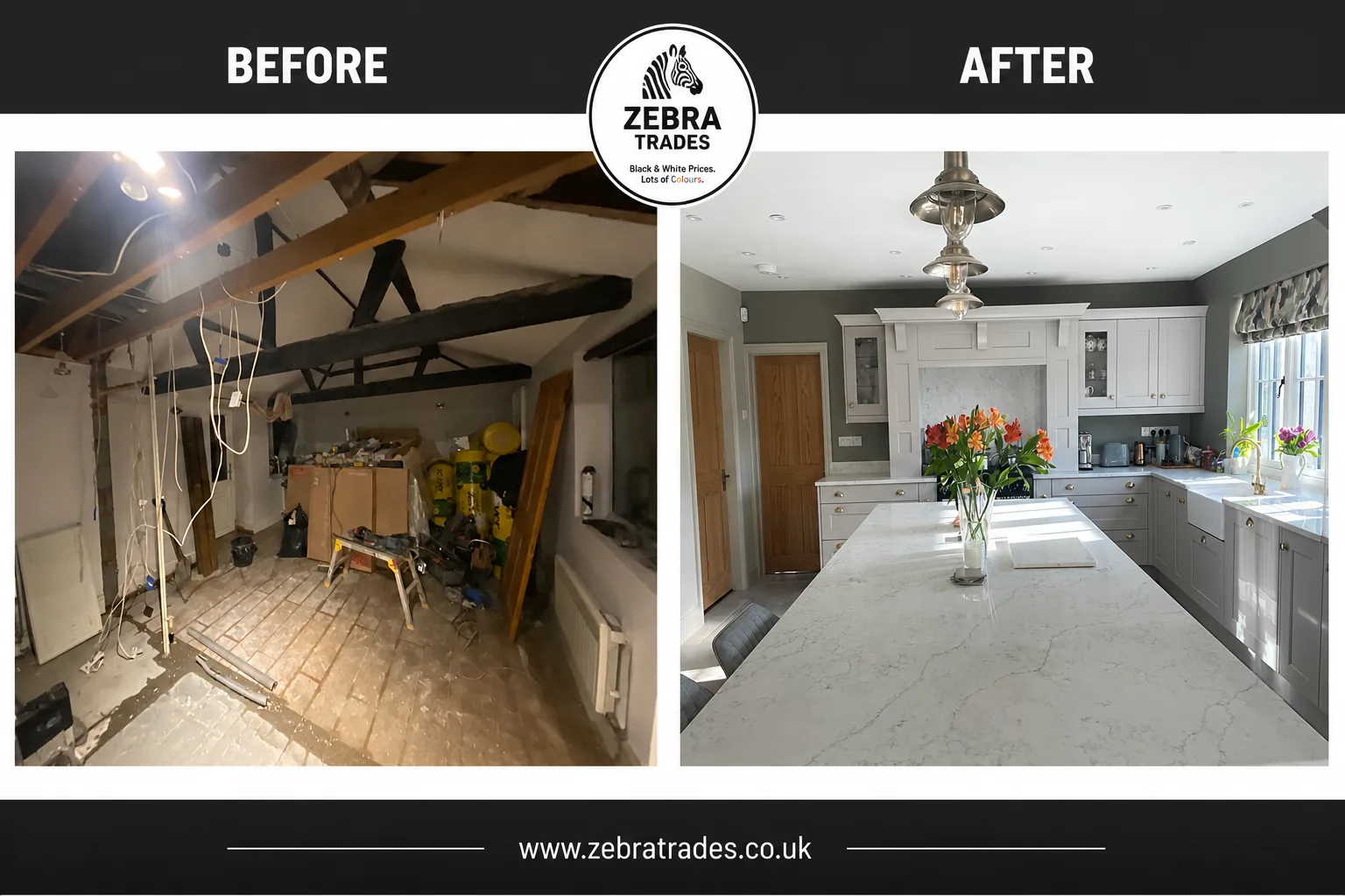 Before and after shaker solid wood Italian door kitchen in Hertfordshire