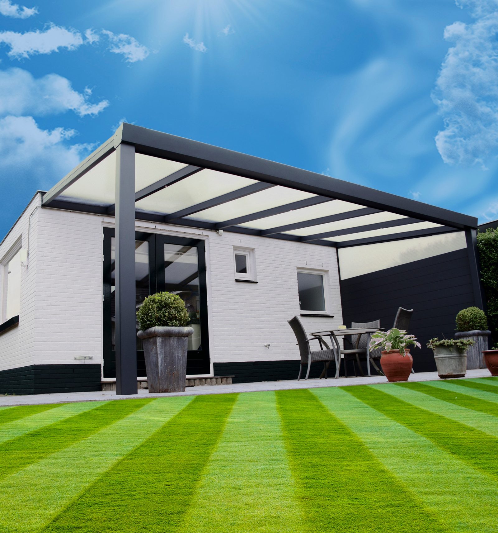 Aluminium pergola installation in Hertford